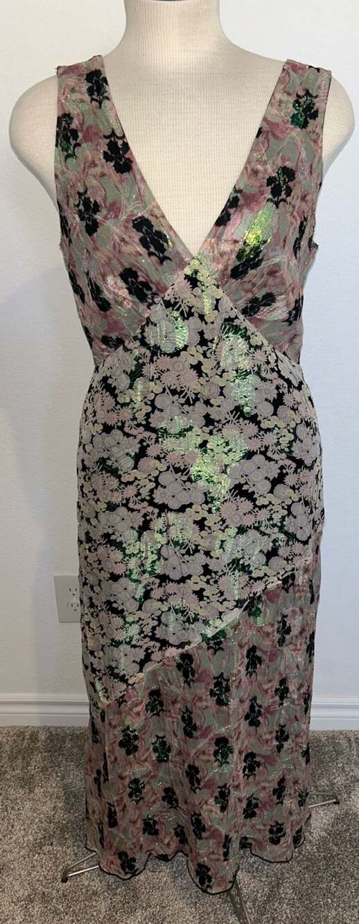 Anna Sui x Nuuly Floral Midi Dress Size 8 Mixed Print V-Neck